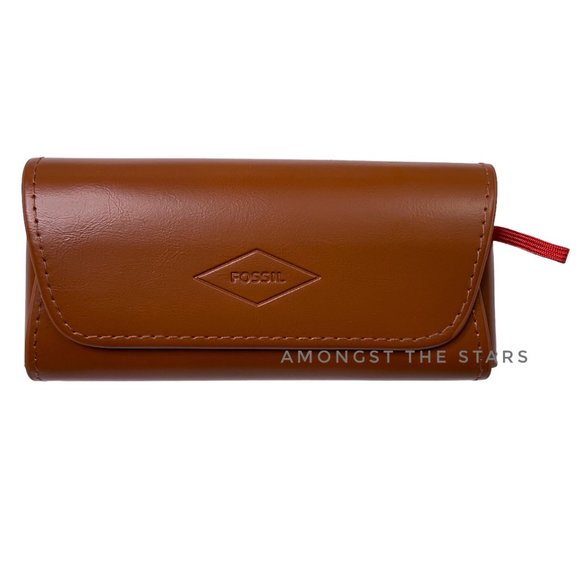 Fossil Brown Faux Leather Sunglasses Glasses Magnetic Case with Wipe - Picture 2 of 8